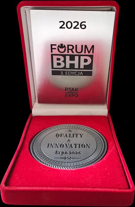 Medal Quality & Innovation Expo 2026 w etui, z tabliczką Forum BHP, 3. edycja, Ptak Warsaw Expo.